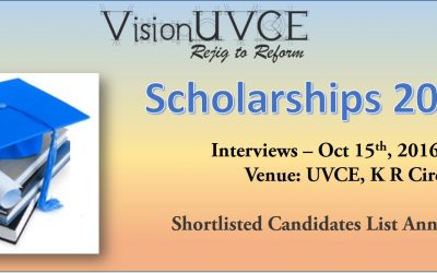 VisionUVCE Scholarships 2016-17 – Interview Shortlist